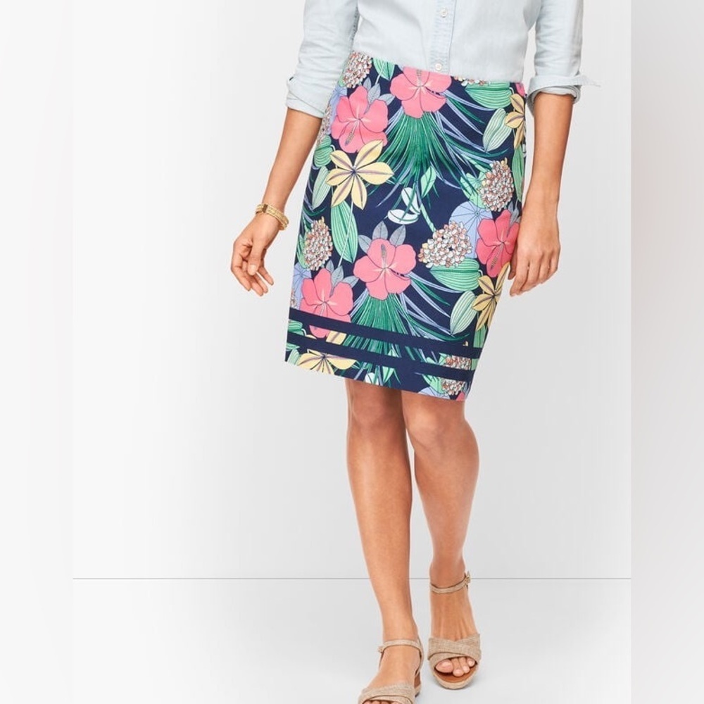 TALBOTS COTTON CANVAS A-LINE SKIRT - HIBISCUS PRINT - Picture 3 of 5